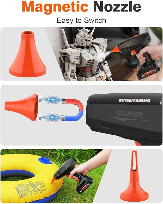 20V Cordless Electric Air Duster, Rechargeable Handheld Air Blower | 2.0Ah Battery, 120-Min Runtime, 4 Speeds, Brushless Motor, Small Compressed Air Duster for Keyboard, Computer, Car Detailing