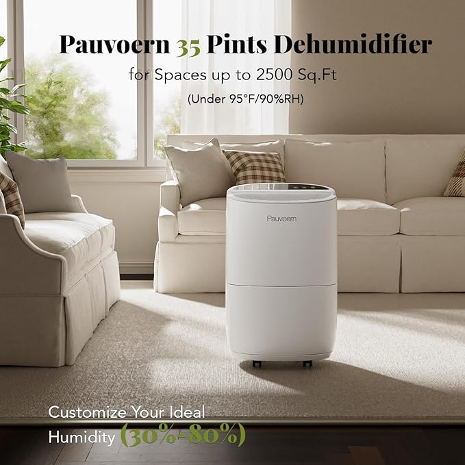 Smart Dehumidifier for Home & Basement, Up to 2000 Sq. Ft, 35 Pints (95°F, 90% RH), 37dB Ultra Quiet with Sleep Mode, App Control, Child Lock & Continuous Drain Hose Included
