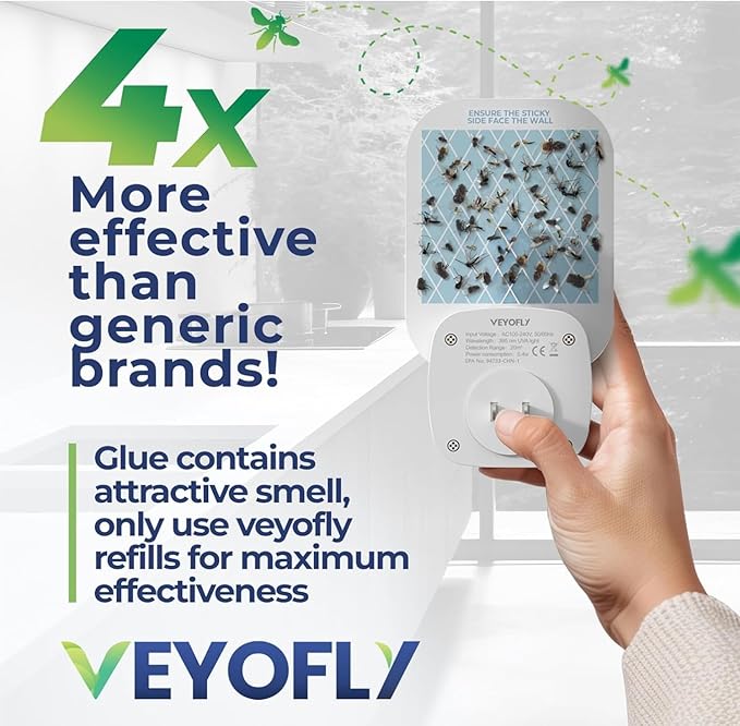 VEYOFLY Fly Catcher Indoor, Fly Trap, (4 Device + 6 Refills) Fruit Fly Traps for Indoors, Gnat Traps for House Indoor, Bug Killer, Fly Trap, Plug in Light Flying Insect Trap