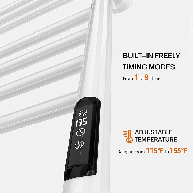 Poloma Wall Mounted Towel Warmer Rack for Bathrooms, Electric Heated Towel Rack Heater, Stainless Steel 12Bars White, CSA Certified.