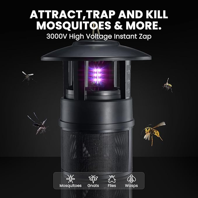 Mosquito Trap Outdoor, Flying Insect Bug Trap with Lighting, Sleep and Timer Functions, Gnat Flies Moths Wasps Beetles Catcher, Indoor Bug Mosquito Zapper Alternative, Black