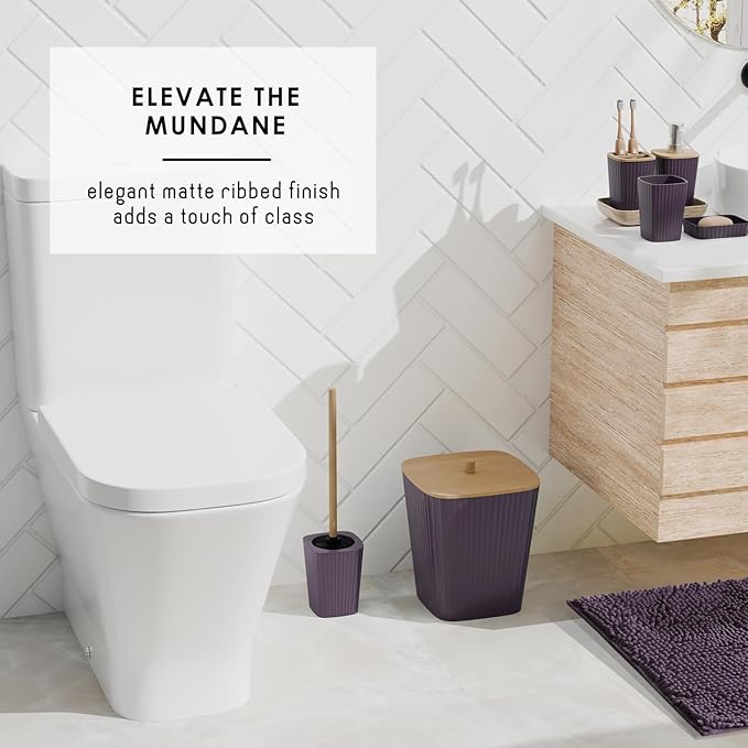 Clara Clark Bathroom Accessories Set - Bathroom Set, Bathroom Sets with Shower Curtain and Rugs, Shower Curtain Set with Trash Can - Purple - 22PC