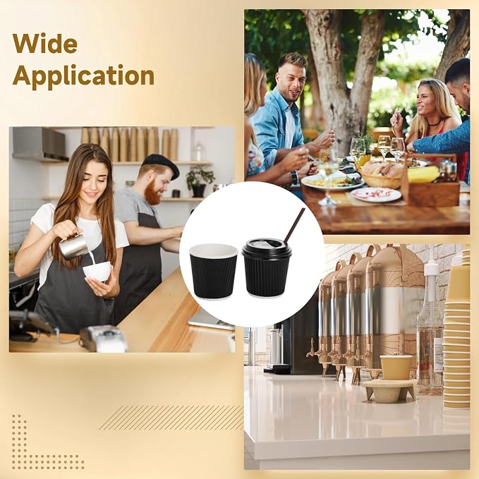 200 PCS Disposable Espresso Cups with Lids and Straws, 4 oz Paper Espresso Cups, Double-Layer Insulated Ripple Wall Cup for Hot Drinks, Convenient and Hygienic for Parties and Events