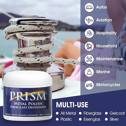 Prism Polish Metal Polish - 7 Ounce: Achieve a Brilliant Shine on Aluminum, Chrome, Stainless Steel, Brass, Silver, Nickel, Gold, Silver and More. Safe for Boat, Car, Motorcycle, Home and Business.