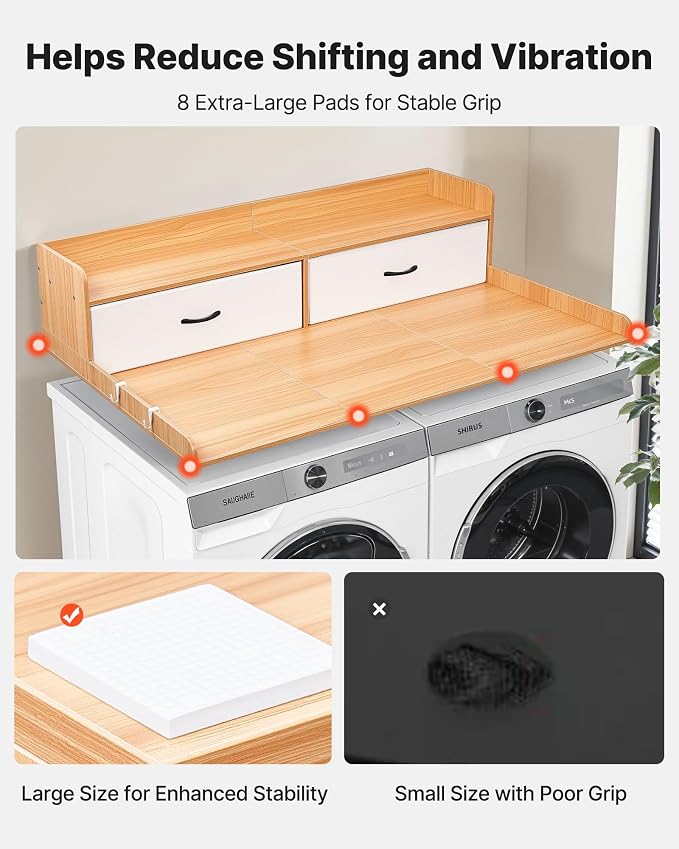 VEVOR 2 Drawers Washer Dryer Countertop with Shelf, 54" x 27" Wooden Laundry Countertop with 2 Hooks & Splicing Panels, Washer and Dryer Topper, Laundry Room Organization and Storage, Natural