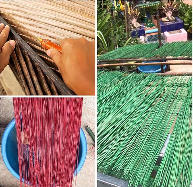1 Piece of 32 inch Multi-Surface Sturdy Outdoor Authentic Coconut Leaf Broom Asian Thai Heavy Duty Broom (Red)