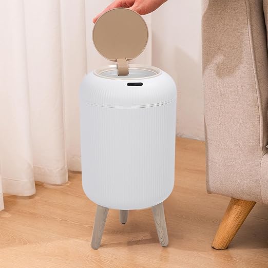 Automatic Motion Sensor Trash Can, Smart Touchless Water Proof Plastic Wastebasket,Garbage Bin with Removable Legs for Bathroom, Kitchen, Bedroom (White)