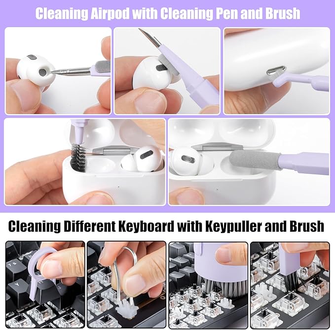 walrfid Laptop Phone Screen Cleaner Kit, Computer Keyboard Brush Cleaning Spray for iPhone AirPods MacBook iPad, 20-in-1 Electronic Device Clean Tool for Camera Earbud Car Screens (Purple)