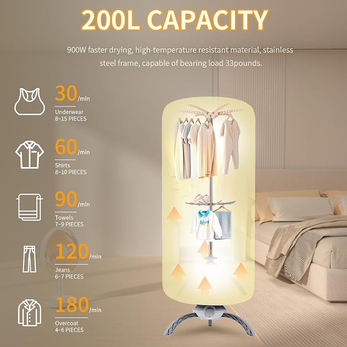 Portable Dryer For Clothes | 900W Quickly Dry Light Clothes and Shoes,Compact Electric Dryer For Apartment, RVs&Travel