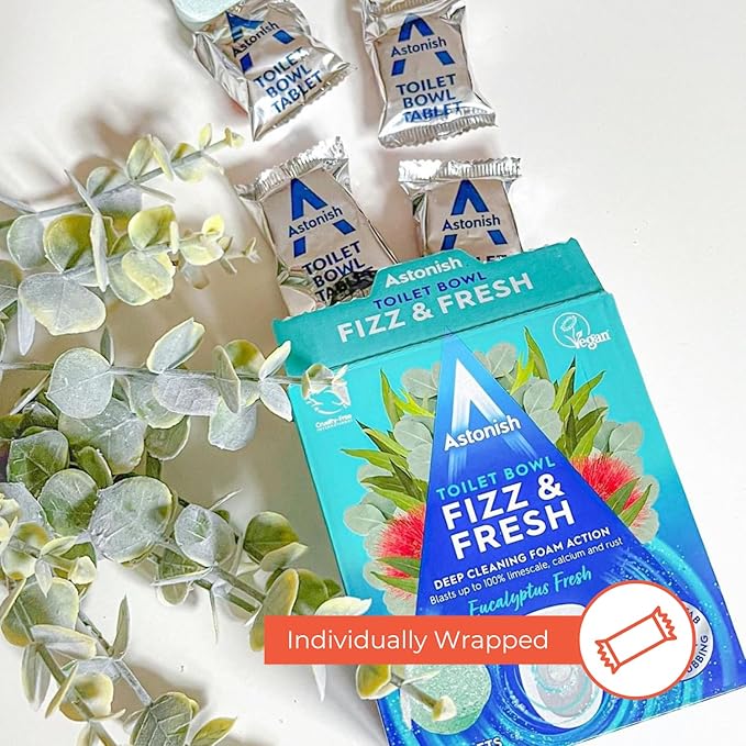 Astonish All In 1 Dishwasher Tabs, 100ct + Fresh Fizz & Fresh Bathroom Toilet Bowl Cleaner, 8ct