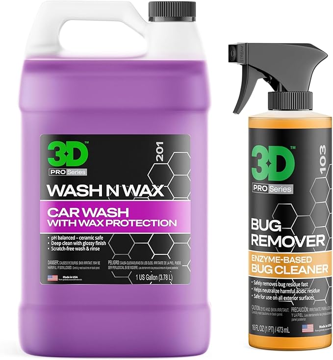 3D Bug Remover Wash N Wax – Complete Exterior Car Wash & Protection Kit – 16 oz Bug Remover + 1 Gallon Car Wash Soap