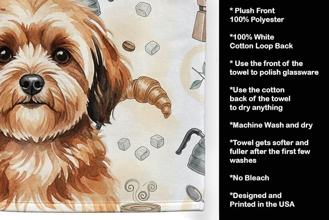 Caroline's Treasures Sable Havanese Coffee Bar Kitchen Towel Velour Plush Front and Cotton Loop Back Machine Washable
