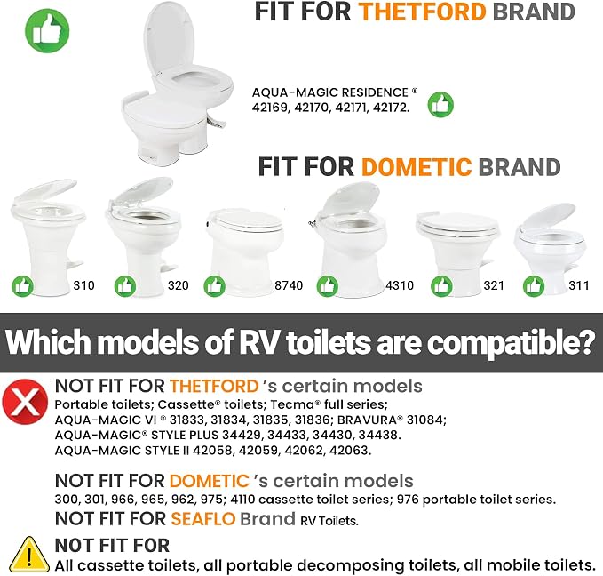 RV Bidet for Camper Toilet, Non-Electric Toilet Sprayer Attachment with Dual Nozzles, Adjustable Pressure, Front/Rear/Self Cleaning, Upgrade for Trailer, Motorhome, RV Bathroom (White-Black)