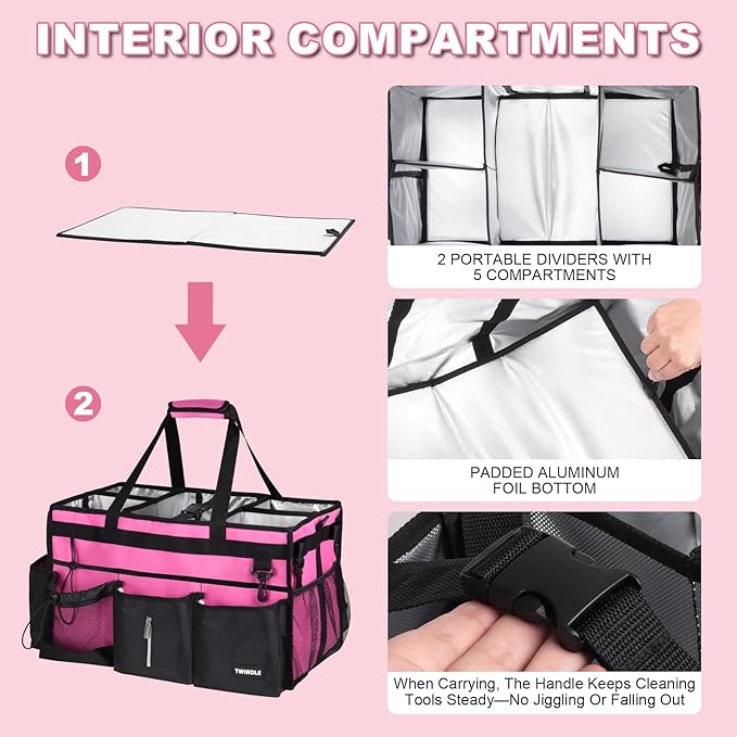 Extra-Large Cleaning Caddy With Detachable Divider And Support Board, Large Cleaning Supply Caddy With Adjustable Shoulder Strap & Waist Belt For Cleaners,Housekeepers