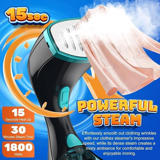 Steamer for Clothes, 1800W Clothes Steamer Handheld with 15s Fast Heat-Up, 3 Steam Modes, 300ml Tank, Portable Garment Steamer Wrinkle Remover with Fabric Brush & Glove for Home, Travel, Dorm, Office