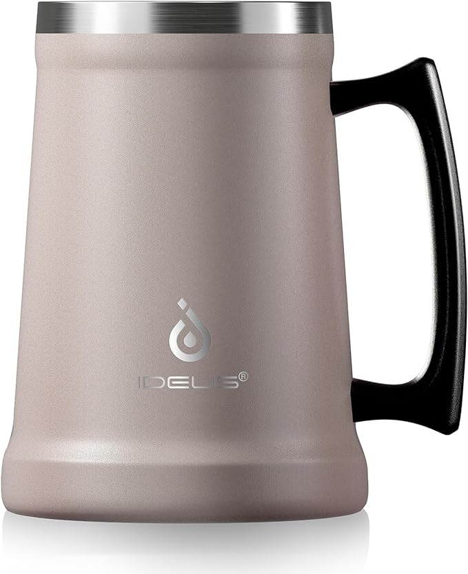 Ideus Insulated Beer Stein, 24/32oz Stainless Steel Double Walled Beer Mug Giant Bar Drinkware Metal Beer Cup with Big Grip Handle (Dusty Pink, 24 ounces (710ml))