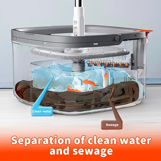 Spin Mop and Bucket with M16 Self Separation Dirty and Clean Water System, Self Wringing 360° Rotating Clean Mop-Head and Bucket Set for Hardwood Tile Marble Floors with 14Pads-Grey