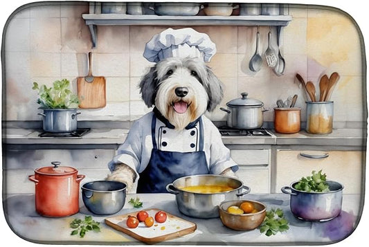 Caroline's Treasures DAC6294DDM Old English Sheepdog The Chef Dish Drying Mat Absorbent Dish Drying Mat Pad for Kitchen Counter Dish Drainer Mat for Countertop, 14 x 21", Multicolor