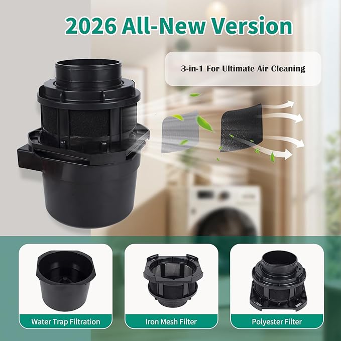 2026 Exclusive 3-in-1 Indoor Dryer Vent Kit - Dryer Lint Catcher Box Water Filter Bucket - Indoor Dryer Lint Trap for Electric Dryer | Black No Duct Included