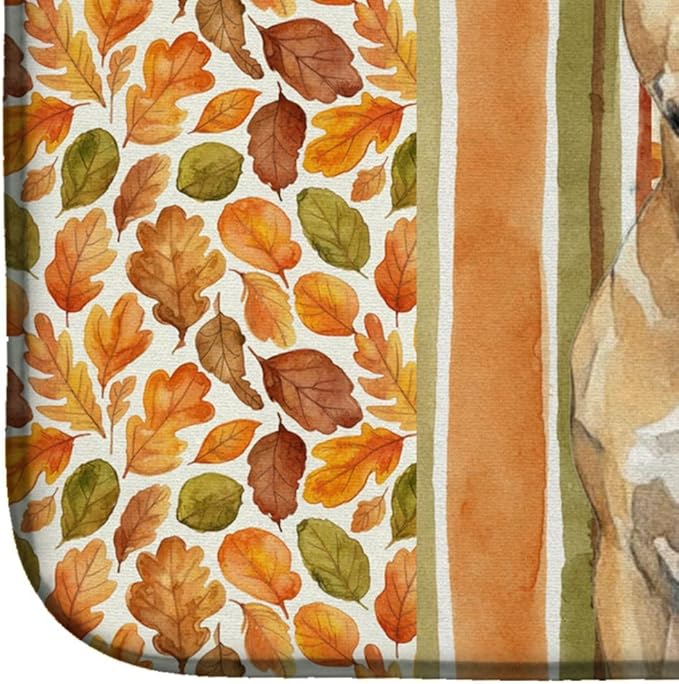 Caroline's Treasures Fawn Staffordshire Bull Terrier Heirloom Fall Dish Drying Mat Absorbent Dish Drying Mat Pad for Kitchen Counter Dish Drainer Mat for Countertop, 14 x 21", Multicolor