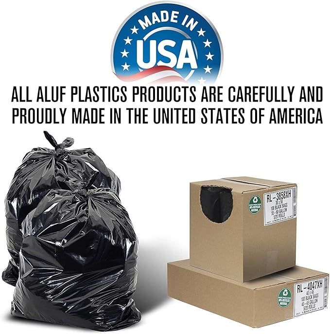 Aluf Plastics 56 Gallon Trash Bags (2 MIL - Pack of 200) 43" x 47" - Large Heavy Duty Can Liners - Plastic Black Garbage Bags for Lawn, Leaf, Contractor, Yard, Outdoor use
