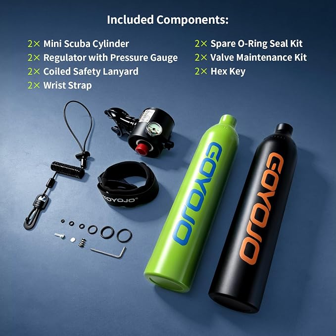 GOYOJO Mini Scuba Tank, Portable Diving Lung Air Tank with DOT Certified, Refillable Emergency Backup Pony Bottle for Snorkeling, Underwater Breathing, Training