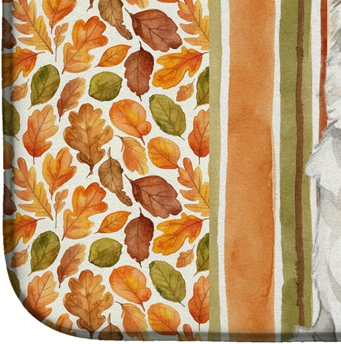 Caroline's Treasures White German Shepherd Heirloom Fall Dish Drying Mat Absorbent Dish Drying Mat Pad for Kitchen Counter Dish Drainer Mat for Countertop, 14 x 21", Multicolor