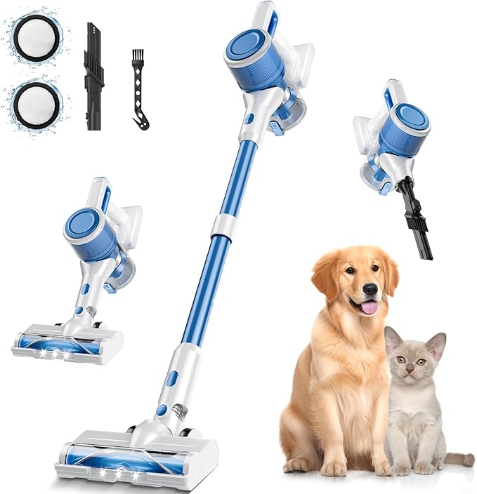 BSNAW Cordless Vacuum Cleaner, 8-in-1 Lightweight Stick Vacuum 45Min Runtime, Anti-Tangle Vacuum with Rechargeable Battery for Hardwood Floors, Carpet, Pet Hair, Under Furniture Cleaning, W-N505
