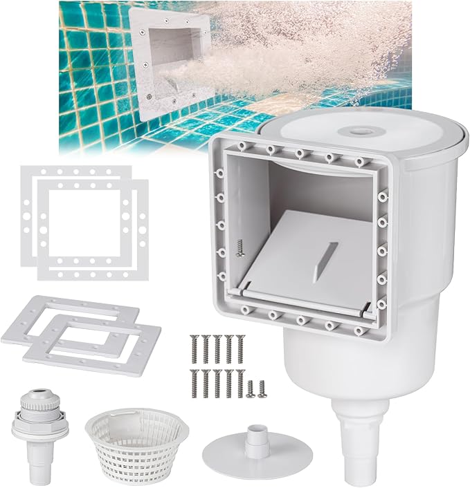 Above Ground Pool Skimmer Kit, Heavy Duty Through Wall Pool Skimmers, Wall Mountedp Pool Skimmers for Filter Leaves, Hair, Bugs, and Impurities from The Surface of The Pools (Grey)