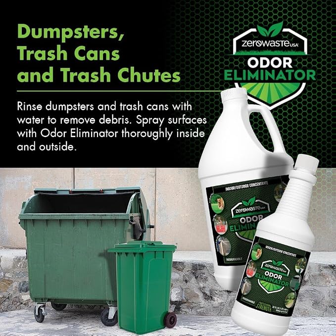 ZERO WASTE USA Odor Eliminator Ultra Concentrate - Commercial Strength Enzyme Cleaner - Eliminates odors from Any Organic Matter - Made in USA - Makes up to 96 Gallons (12-32 fl oz)