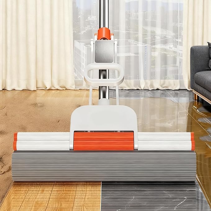 Sponge Mop PVA Mop Thickened Stainless Steel No-Swivel Design for Deep Cleaning Includes 1 Frame and 2 Extra Refill Heads Suitable for Tiles Floors Bathrooms and Home Use 13 Inch