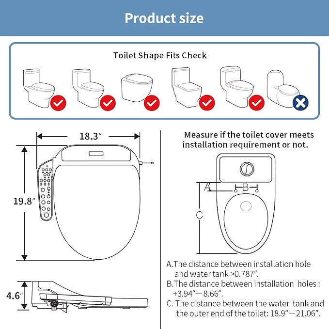 KERDE Electric Bidet Toilet Seat,Bidets For Existing Toilets,Rlongated,One-click Intelligent Operation, Warm Water Cleaning,Slow Close,Seat Cushion Keep Constant Temperature In Winter (Armrest)