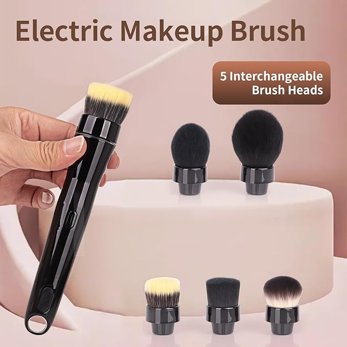 Electric Rotating Makeup Brush Set - Professional 360° Spinning Foundation Blending Tool with 5 Replaceable Brush Heads, 2 Speeds & USB Rechargeable - Ideal Beauty Gift for Women
