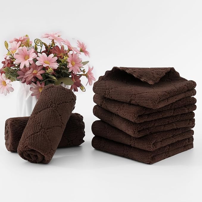 Homaxy 24 Pack Kitchen Dish Cloths (10 x 10 Inches, Brown), Super Soft and Absorbent Coral Velvet Dish Towels, Nonstick Oil Fast Drying Microfiber Cleaning Cloth, No Lint Household Dishcloths