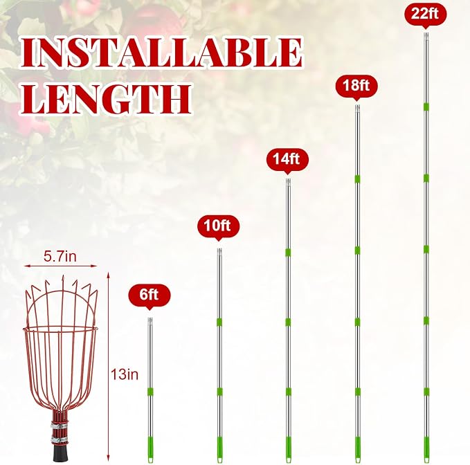 Colingmill 22.5ft Fruit Picker Pole with Basket, Telescoping Fruit Picking Tool with Soft Cushion, Extendable Harvester for High Trees, No Ladder Needed for Apple, Cherry, Orange, Citrus, Peach