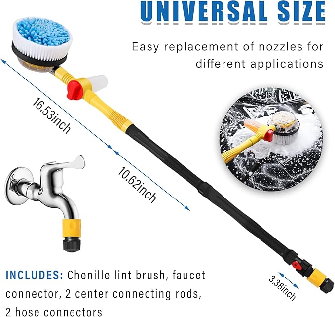 Ziciner Rotating Car Wash Brush, Automatically Foams Auto Wash Brush with Long Handle, High Pressure Washer Gun and Hose Nozzle Car Wash Kit for Cars, Yards, Gardens, Pets