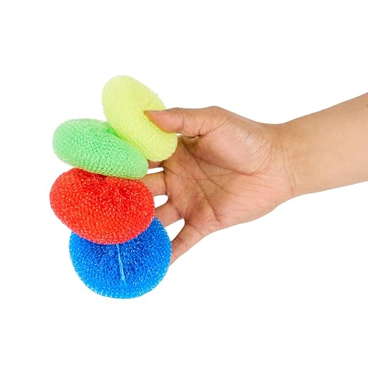 Restaurantware Plastic Dish Scrubbers 40 Pack 2.95 x 2.95 x 0.98 Inches Durable Non-Scratch Scrubbers Plastic Mesh Cleaning Pads Easy Grip Assorted Colors for Multi-Surface Cleaning