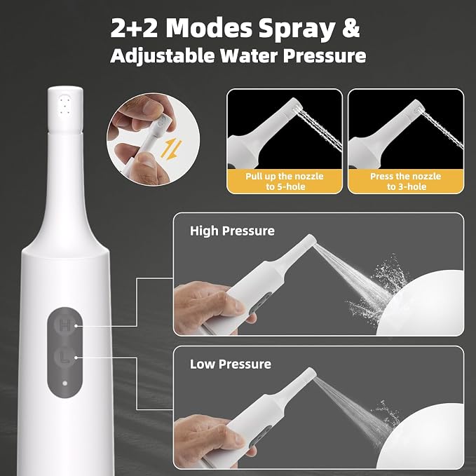 Hibbent 2 Pack Portable Bidet for Travel, High Pressure Electric Handheld Bidet Sprayer, 350-550ML Expandable Bottle for Personal Hygiene, USB-C Rechargeable Waterproof Sprayer for Women & Men, White
