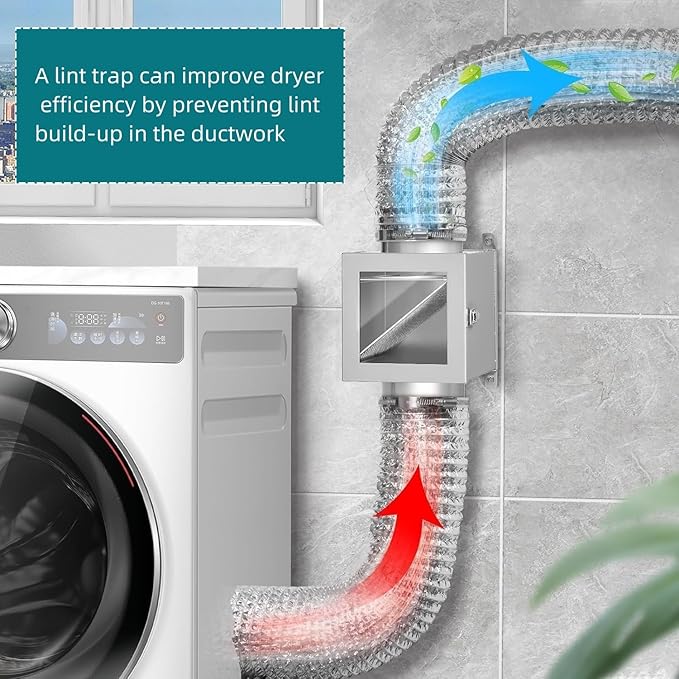 Metal Dryer Lint Trap, Dryer Duct Lint Trap for Dryer Vent, Indoor Dryer Vent Kit with 4inch Dryer Vent Hose, 2 Clamps, 2 Stainless Steel Mesh, Dryer Lint Catcher Outdoor Lint Trap for Electric Dryers
