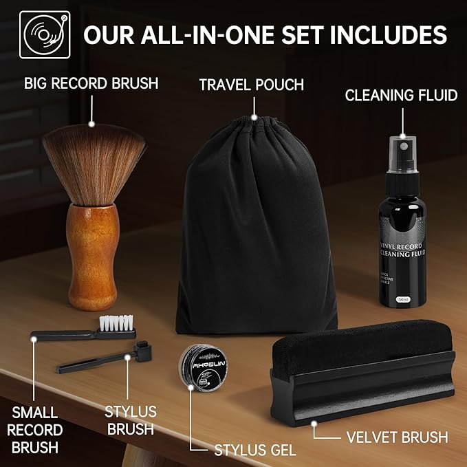 AKOZLIN Vinyl Record Cleaning Brush Kit,Premium LP Cleaner Set 7 in1 Record Cleaner LP Cleaning Solution