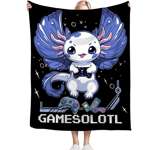 Axolotl Gaming Blanket Throws Axolotl Gifts Cute Axolotl Game Throw Blanket for Boys Kids Gamesolotl Blanket Adults Soft Warm Cozy Fleece Blanket for Couch Sofa Bed 50"x40"