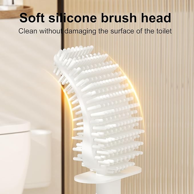 Toilet Brush and Holder Set - Wall Mounted Bathroom Scrub Brush, Toilet Bowl Brush and Plunger Set for Bathroom Cleaner (White)