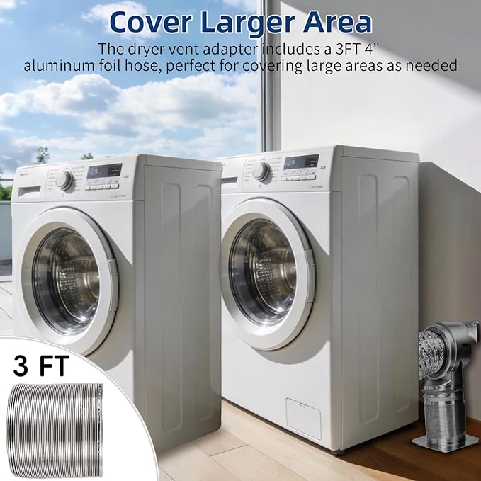 Magnetic Dryer Vent Coupling Connector Kit DV90 with Self-Aligning Magnets, Airtight Seal Easy to Clean Includes 3ft 4-Inch Hose & 2 Clamps