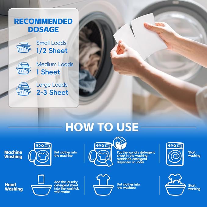 Laundry Detergent Sheets - 4 Scented 128 Loads Travel Laundry Sheets for Dorm,College,Home,Hotel,Apartment,Camping,Ruise,Road Trip,Beach Vacation,Small Space,Family School Travel Essentials