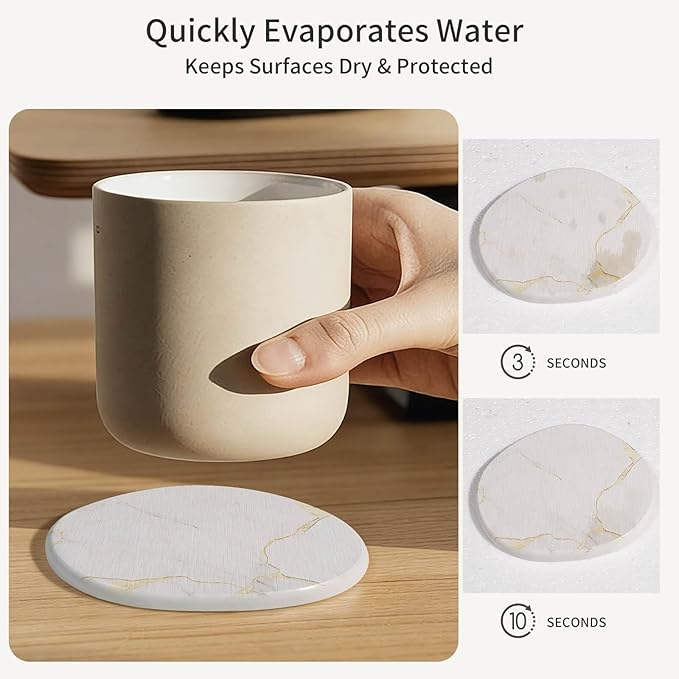 Diatomaceous Earth Coasters Set of 4，Super Absorbent Quick-Dry Heat-Resistant Drink and Coffee Coasters, Modern Stone Irregular Design for Kitchen Counter and Coffee Table (White Coaster)