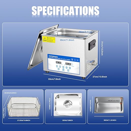 Large Professional Ultrasonic Cleaner 10L with Digital Timer & Heater Ultra Sonic Parts Cleaner Carburetor Cleaning Machine Lab Ultra Sound Cleaner Stainless Steel Tank, Fast Cleaning for Tools PCB