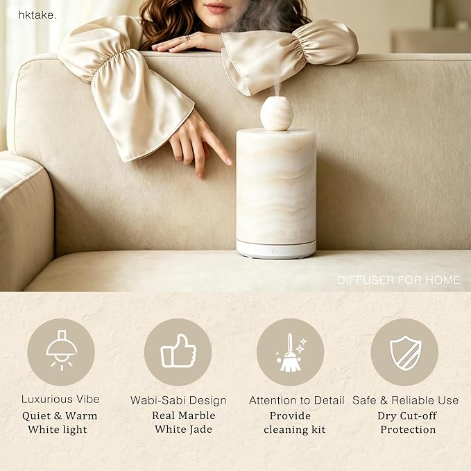 Marble Essential Oil Diffuser Bottle Empty Aromatherapy Reed Diffuser Fragrance Home Decor Bathroom Living Room Humidifier Gift Set Aroma Stone Spa Diffuser Jar(White Jade Marble,100, Milliliters)
