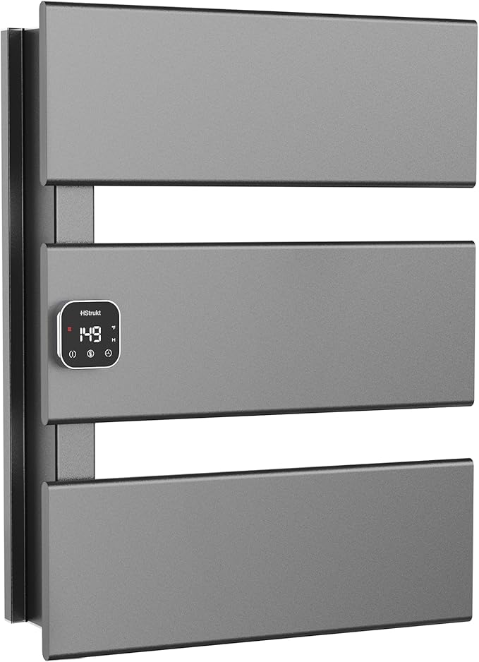 L Series Electric Towel Warmer for Bathroom, 3 Panel, Gun Gray | Thermo Control and Timer, Fast Heat in 3 Mins, Dry Towels in 4 hrs, Memory Function, Work with Smart Plug, Left-Wiring