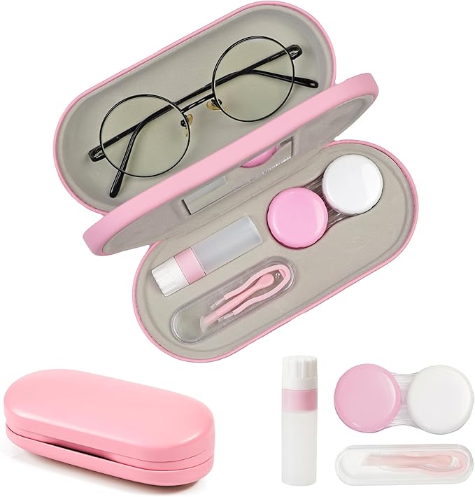 Lasiyanor 2 in 1 Eyeglass Case Portable Double Sided Contact Lens Box Multifunction With Tool for Travel Daily Outdoor