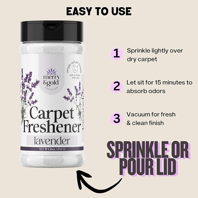 Merry & Gold Carpet Deodorizer & Freshener Powder | 16 oz (2 Pack) Lavender | Pet Odor Eliminator for Strong Odors & Pet Urine | Safe for Homes with Pets | Made in USA